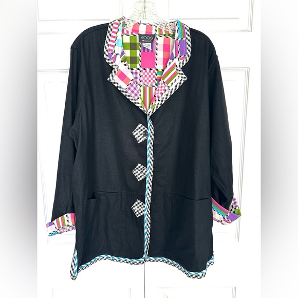 KOOS Of Course! Reversible Patchwork Print & Black Jacket Coat Blazer-Size 1X - Picture 6 of 13